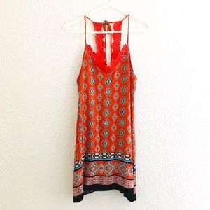 Sequin Hearts Boho Mini Sun Dress Spaghetti Straps Lace Size L